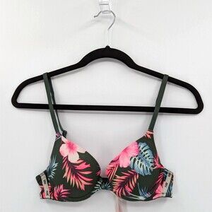 Victoria's Secret PINK Bra Women's 34A Green Floral Push Up Wear Everywhere